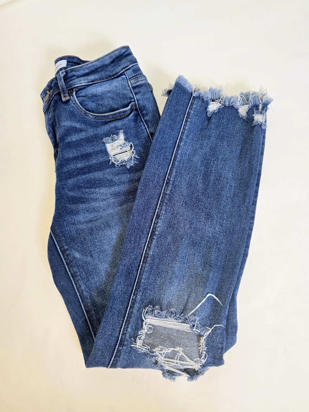 Flying Monkey Blue Distressed Skinny Jeans Frayed Hem & Distressed Pockets 27